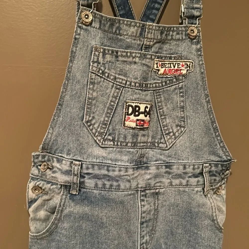 EYH Overalls Denim Cuffed Size Large Patches